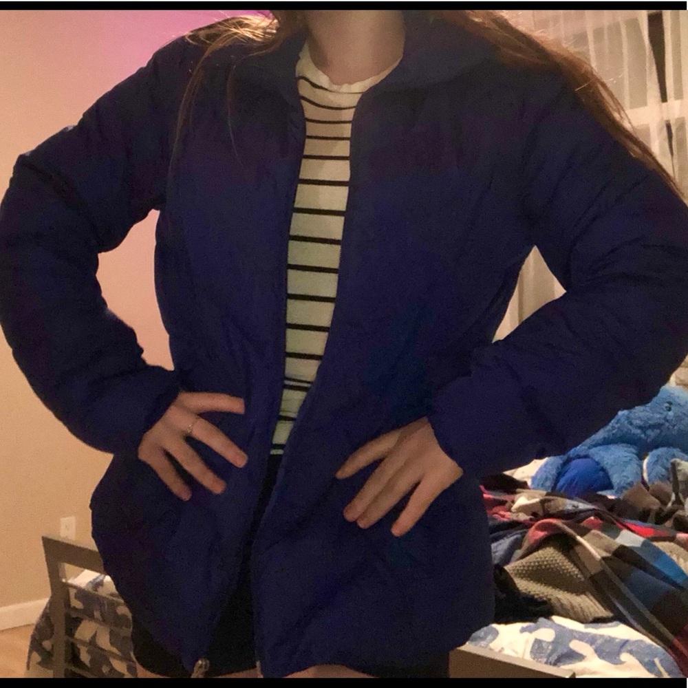 AMAZING ROYAL BLUE STYLISH DOWN COAT LANDS END - Picture 2 of 5